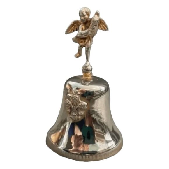 Vintage Brass Angel Handbell Silver Tone Metal Bell Holiday Collection - Picture 1 of 6